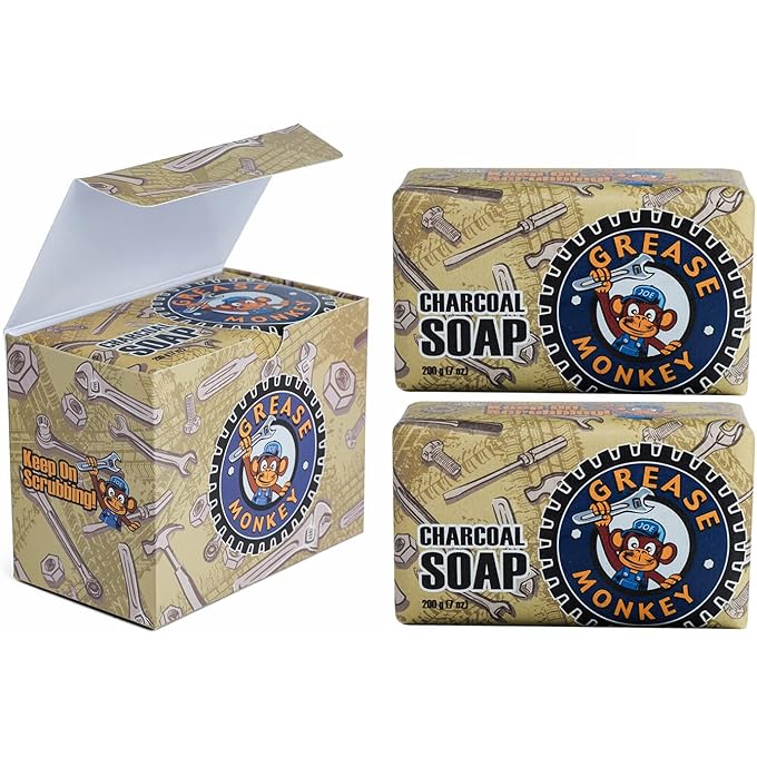 grease monkey Bali Soap Grease Monkey - Natural Soap for Men, Dad, Husband - Special Father's Day Gift - Activated Charcoal Scrub for Mechanic - Cleans Dirty, Greasy Hands - Pack of 2, 7oz Bar - Image 1